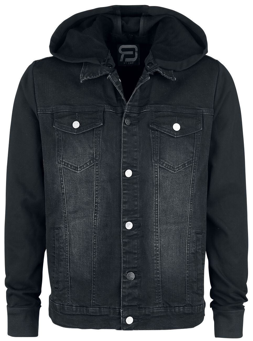 Stylemere Herren Jeansjacke „Sound Check“ mit Sweat-Ärmeln & abnehmbarer Kapuze