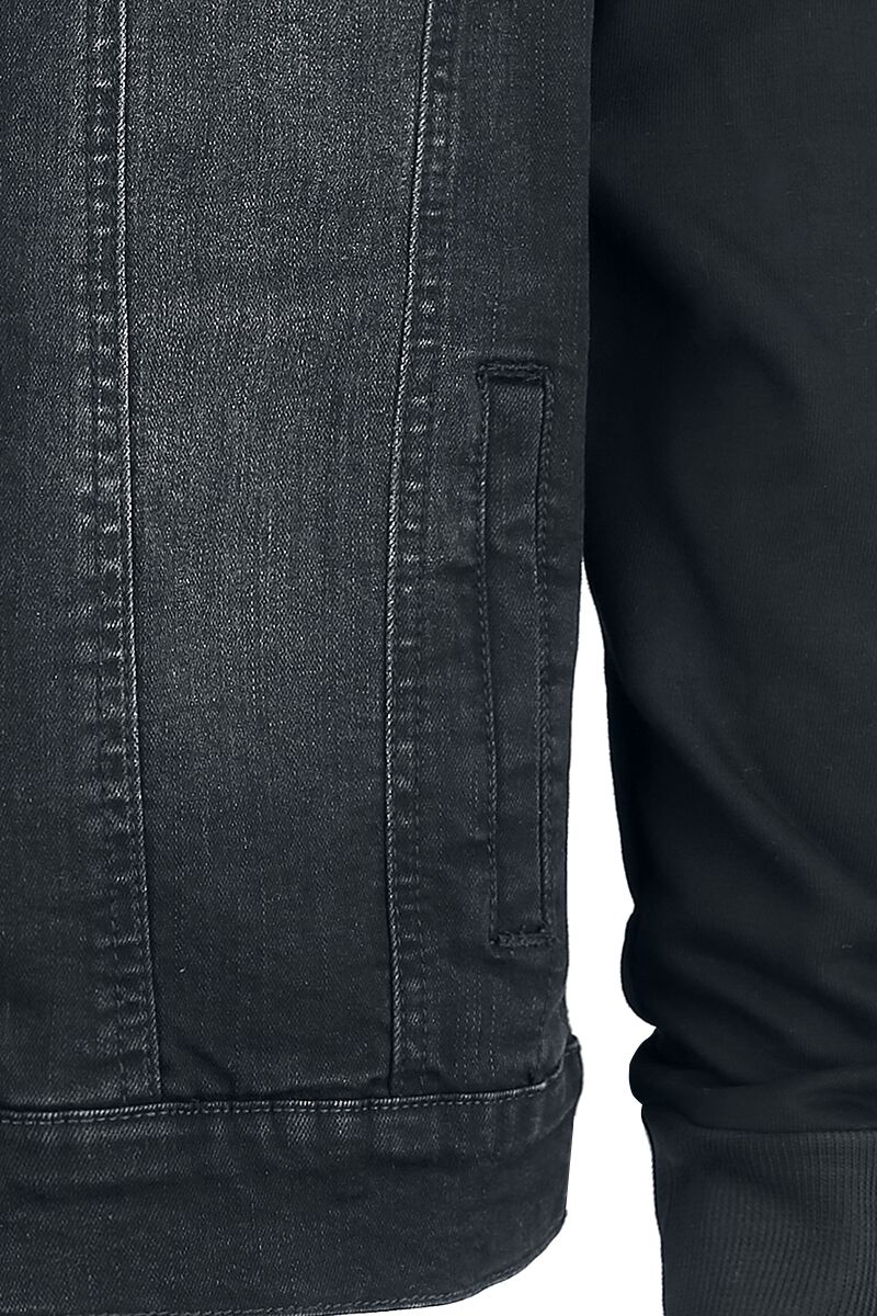 Stylemere Herren Jeansjacke „Sound Check“ mit Sweat-Ärmeln & abnehmbarer Kapuze