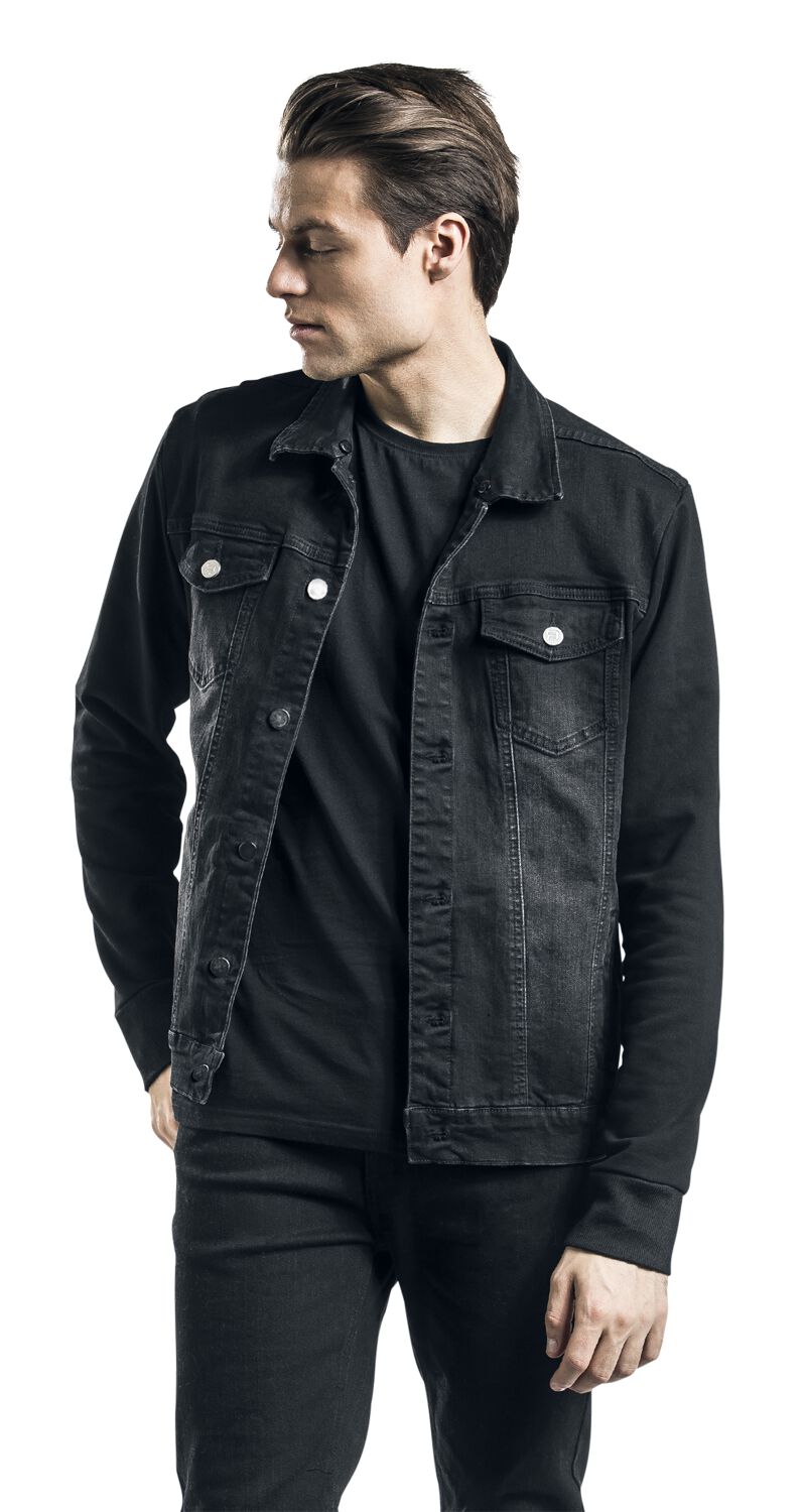 Stylemere Herren Jeansjacke „Sound Check“ mit Sweat-Ärmeln & abnehmbarer Kapuze