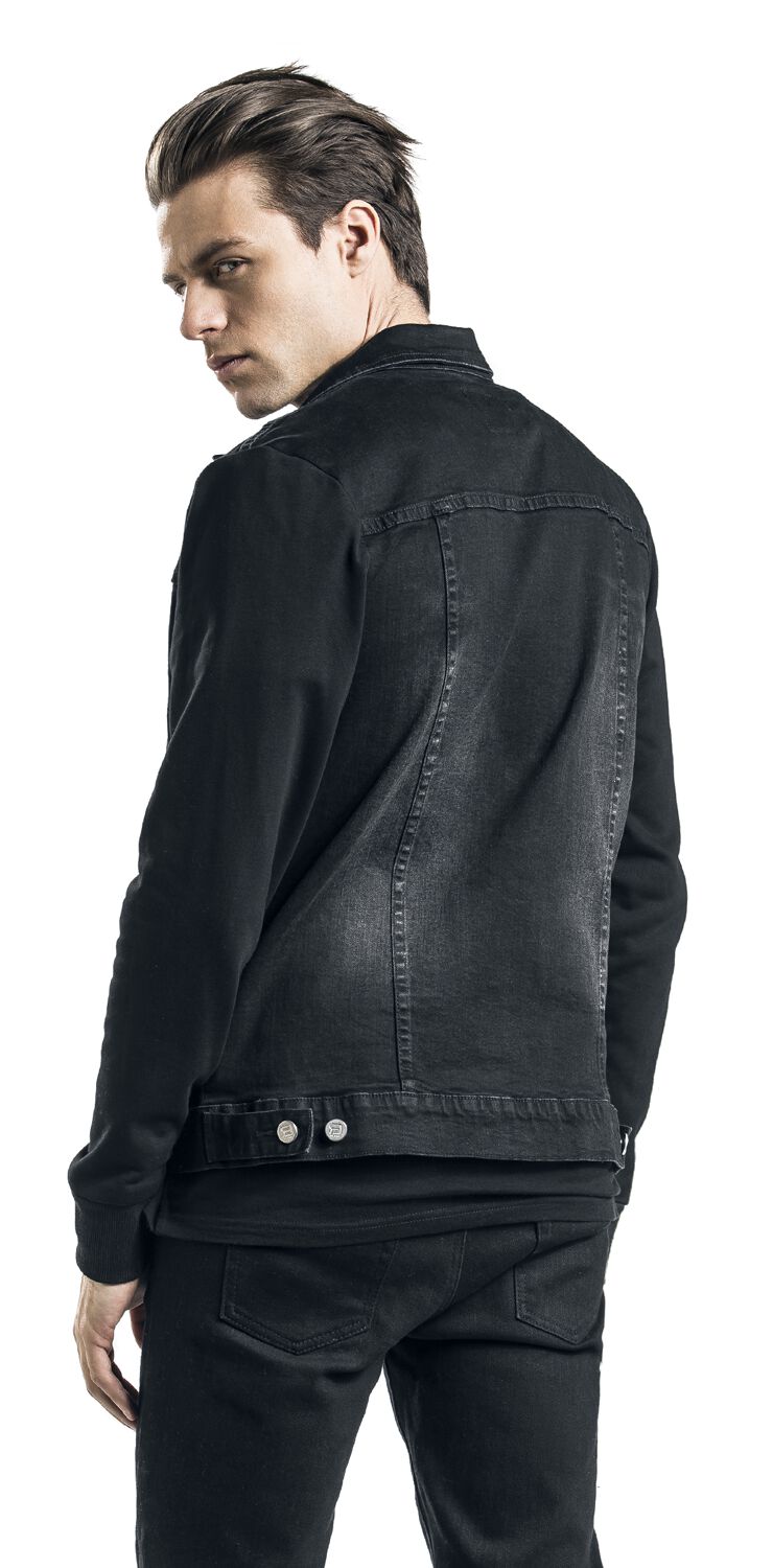 Stylemere Herren Jeansjacke „Sound Check“ mit Sweat-Ärmeln & abnehmbarer Kapuze