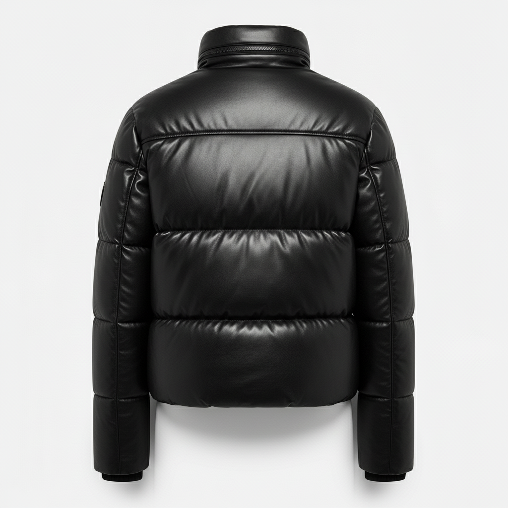 Stylemere Damen Leder Pufferjacke - Winterjacke aus Echtleder, Schwarz Schließen