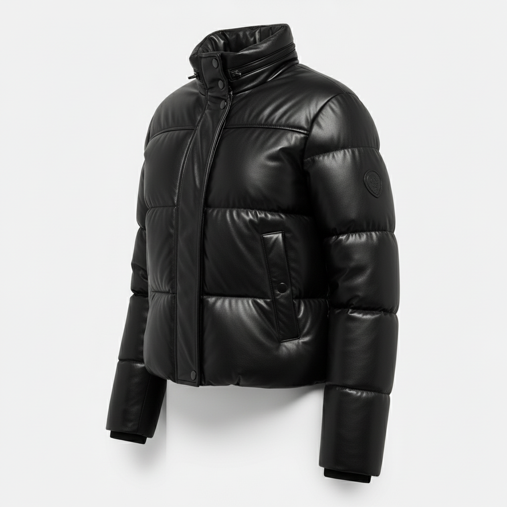 Stylemere Damen Leder Pufferjacke - Winterjacke aus Echtleder, Schwarz Schließen