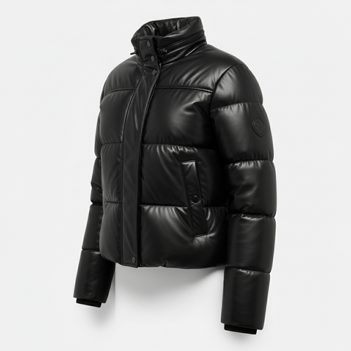 Stylemere Damen Leder Pufferjacke - Winterjacke aus Echtleder, Schwarz Schließen