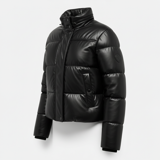 Stylemere Damen Leder Pufferjacke - Winterjacke aus Echtleder, Schwarz Schließen
