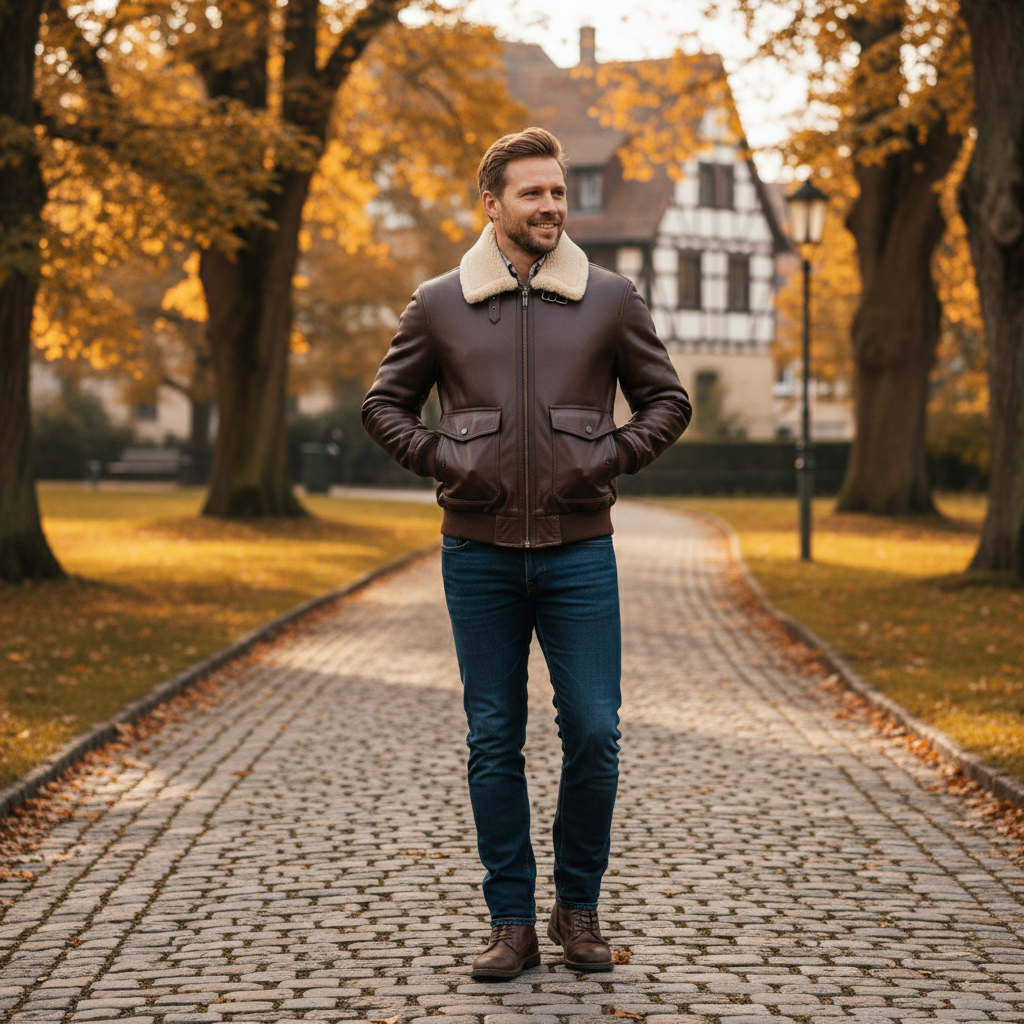 Stylemere Fliegerjacke aus Echtem Leder für Herren | Aviator Jacke Vintage Schließen