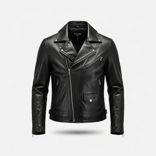 Stylemere Herren Lederjacke Café Racer | Echte Leder Bikerjacke Vintage Schließen