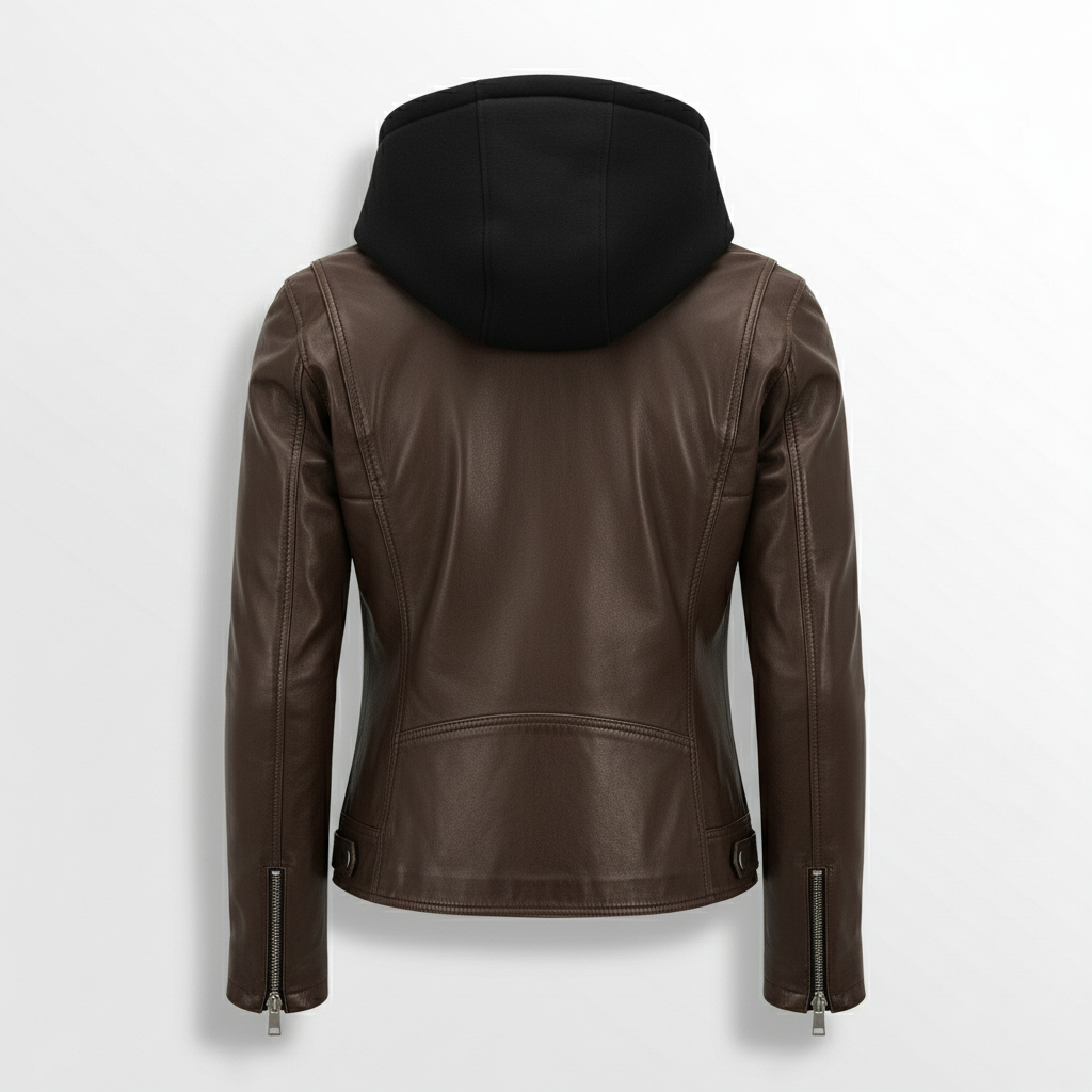 Stylemere Damen Lederjacke mit Abnehmbarer Kapuze | Echtleder Bikerjacke Schließen