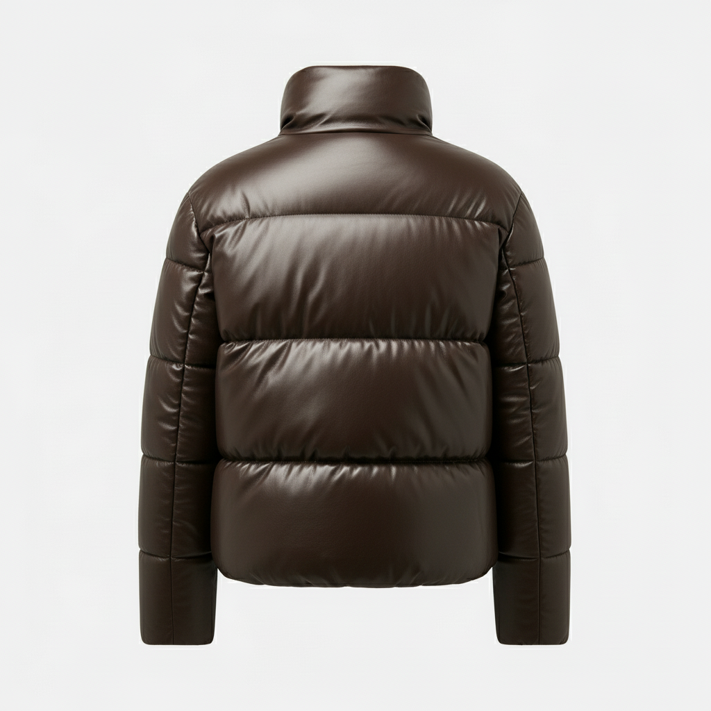 Stylemere Damen Leder Pufferjacke | Warme Steppjacke aus Echtleder Schließen