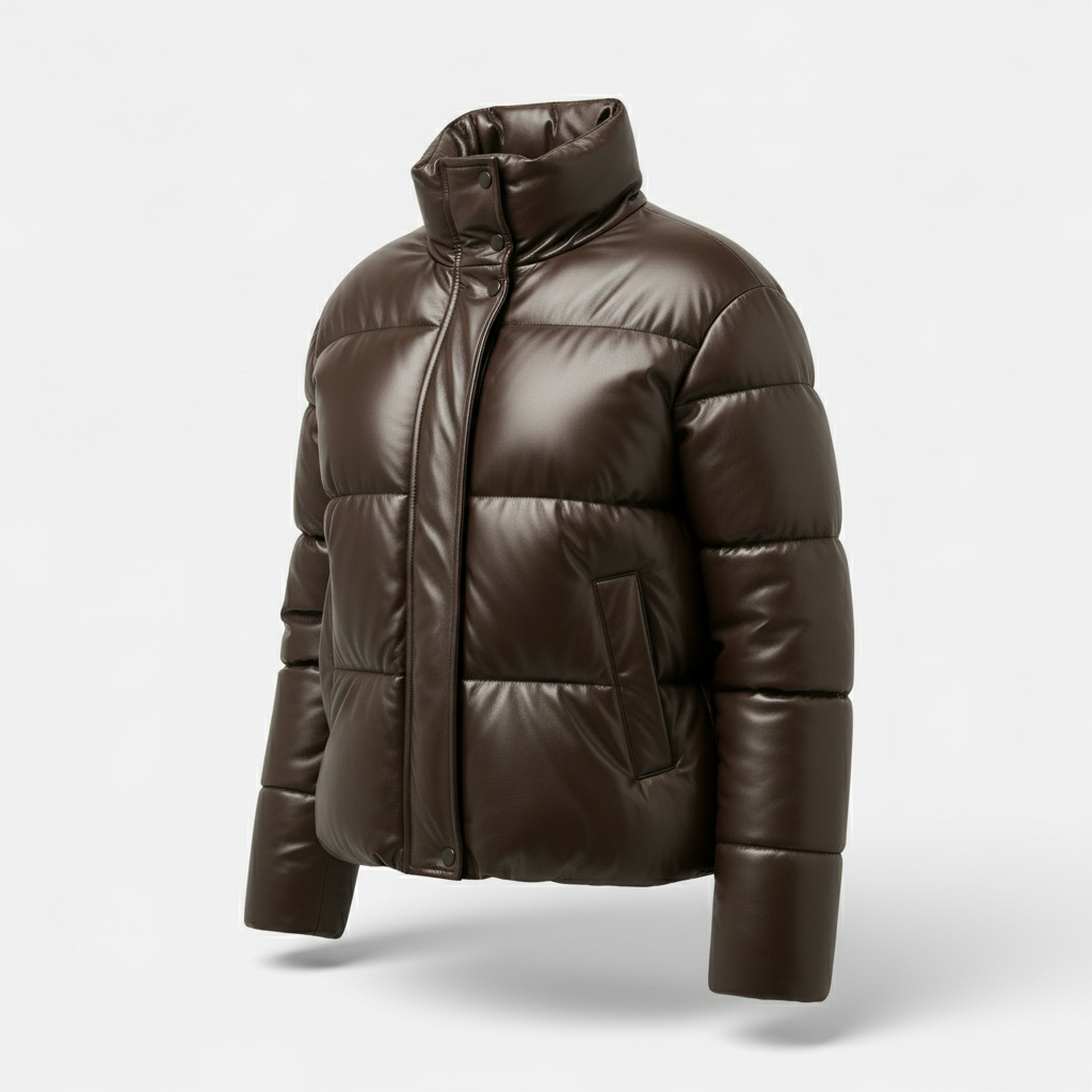 Stylemere Damen Leder Pufferjacke | Warme Steppjacke aus Echtleder Schließen