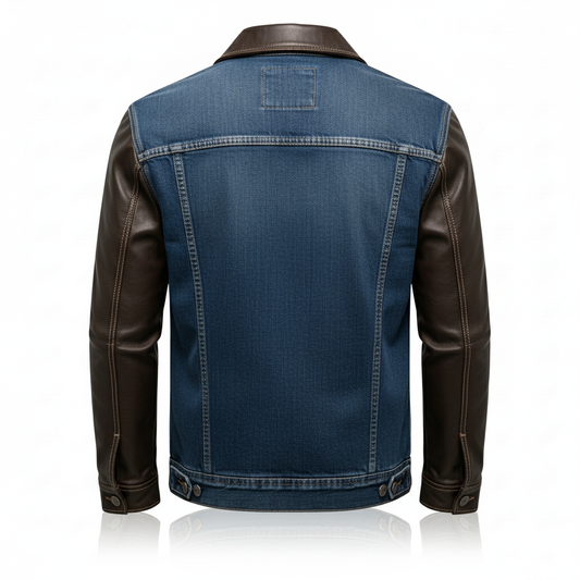 Stylemere Herren Leder-Jeansjacke | Robuste Übergangsjacke aus Denim & Leder Schließen