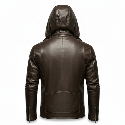 Stylemere Herren Lederjacke mit Kapuze | Lässige Bikerjacke aus Echtleder Schließen