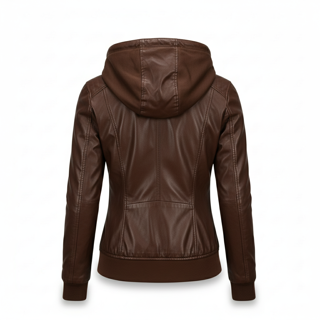 Stylemere Damen Lederjacke mit Kapuze aus Echtleder | Casual Bikerjacke Schließen