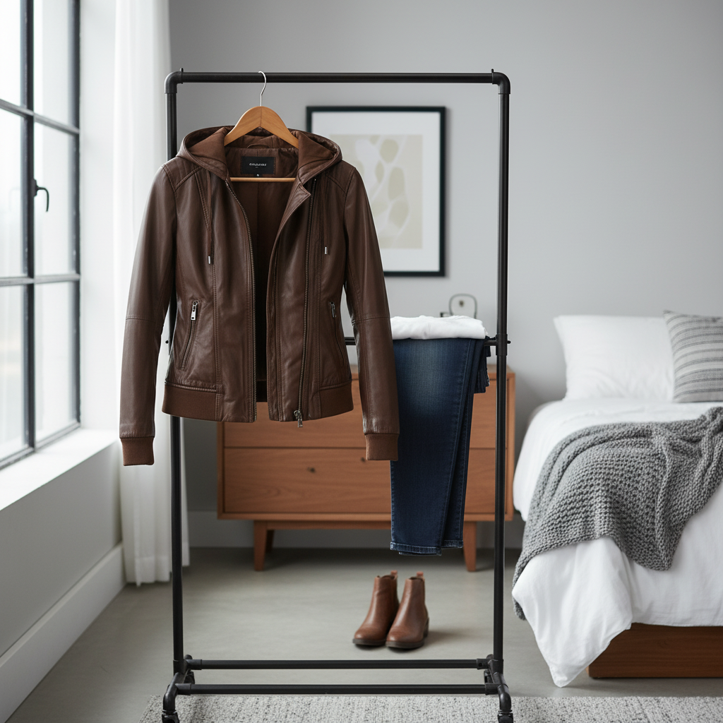 Stylemere Damen Lederjacke mit Kapuze aus Echtleder | Casual Bikerjacke Schließen