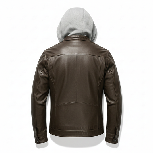 Stylemere Herren Lederjacke Klassisch mit Abnehmbarer Kapuze - Echtleder Schließen