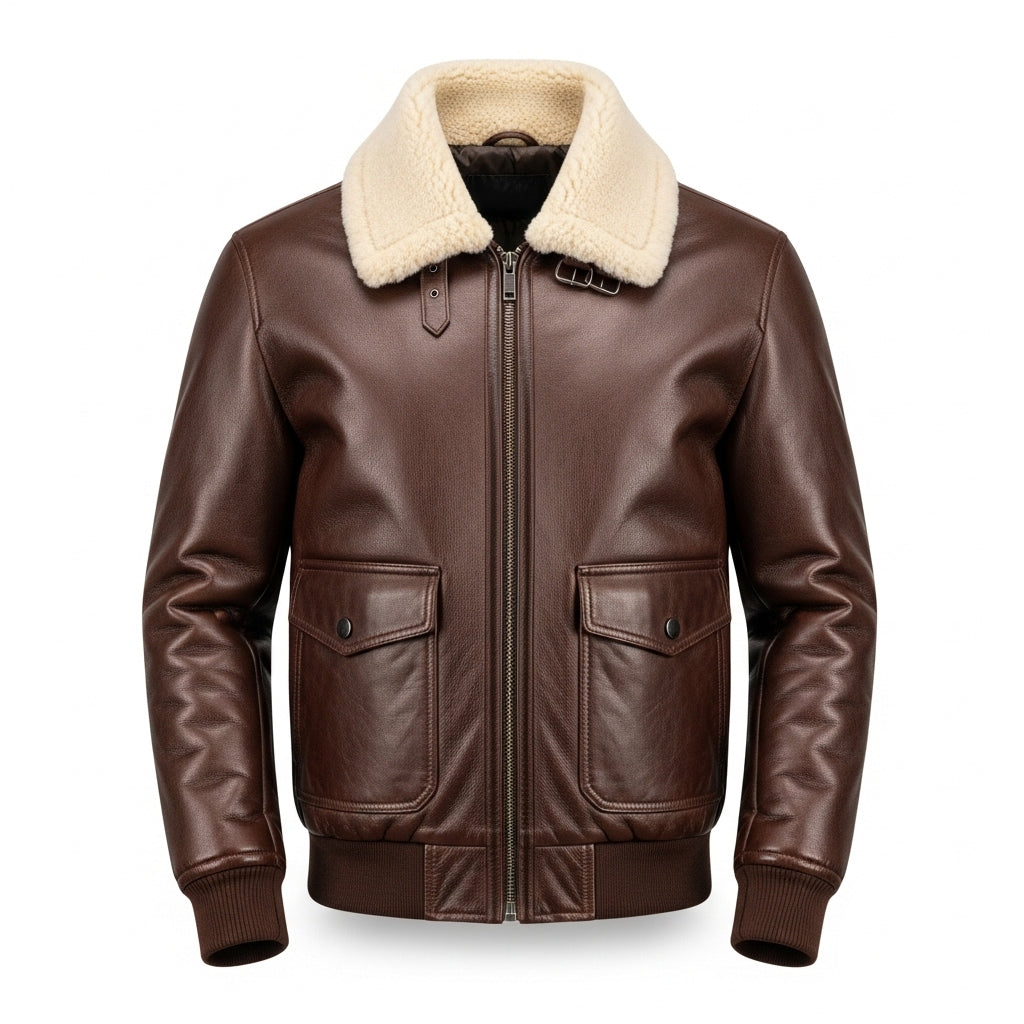 Stylemere Fliegerjacke aus Echtem Leder für Herren | Aviator Jacke Vintage Schließen