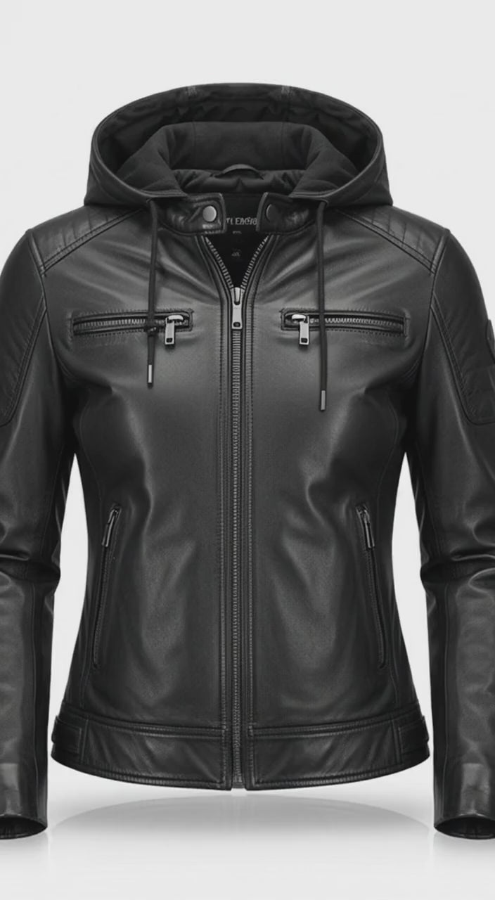 Stylemere 2-in-1 Lederjacke für Damen mit Abnehmbarer Kapuze | Bikerjacke Schließen
