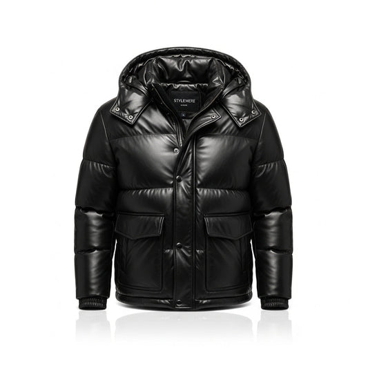 Stylemere Leder Pufferjacke für Herren | Warme Winterjacke aus Echtleder Schließen