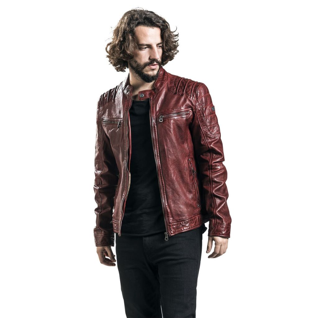 Stylemere Herren Vintage Lederjacke aus weichem Echtleder – Rot, Slim Fit