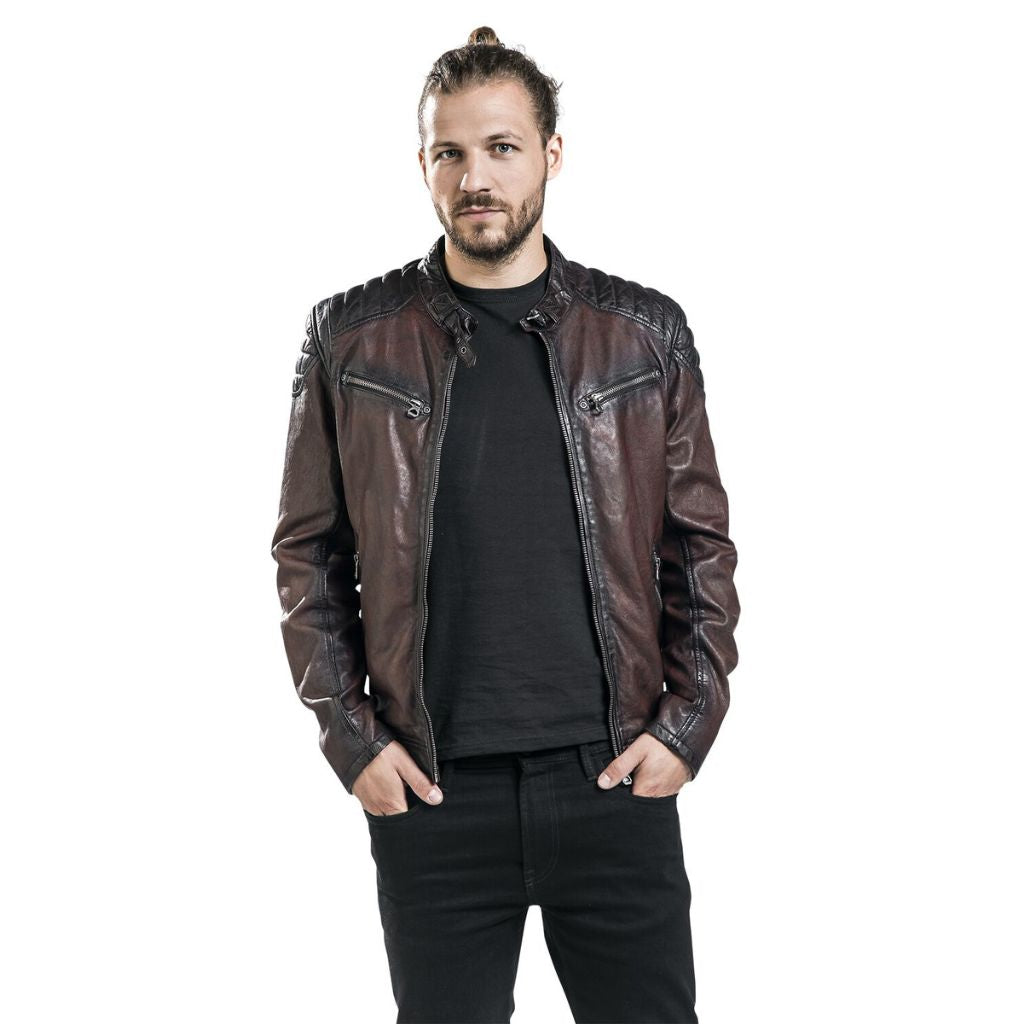 Herren Vintage Biker-Lederjacke aus weichem Echtleder – Rötlichbraun, Regular Fit