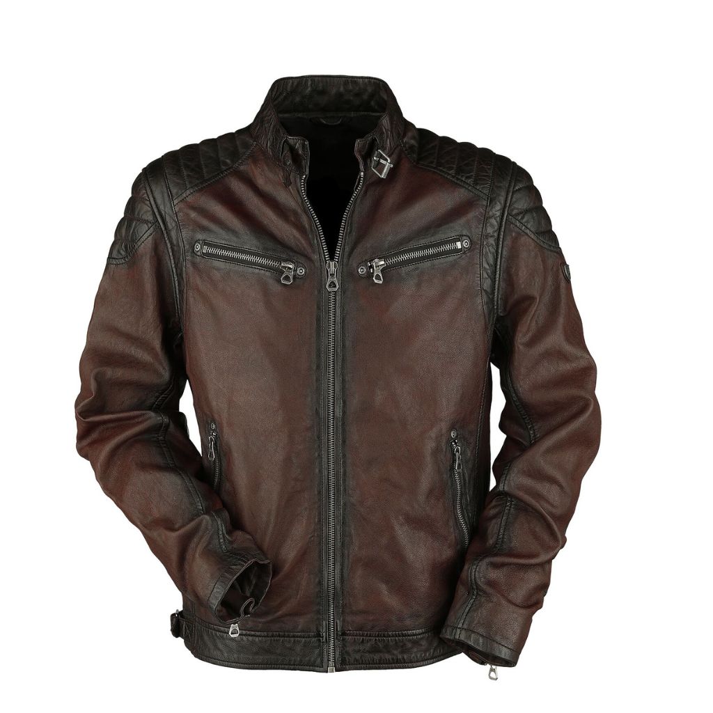 Herren Vintage Biker-Lederjacke aus weichem Echtleder – Rötlichbraun, Regular Fit