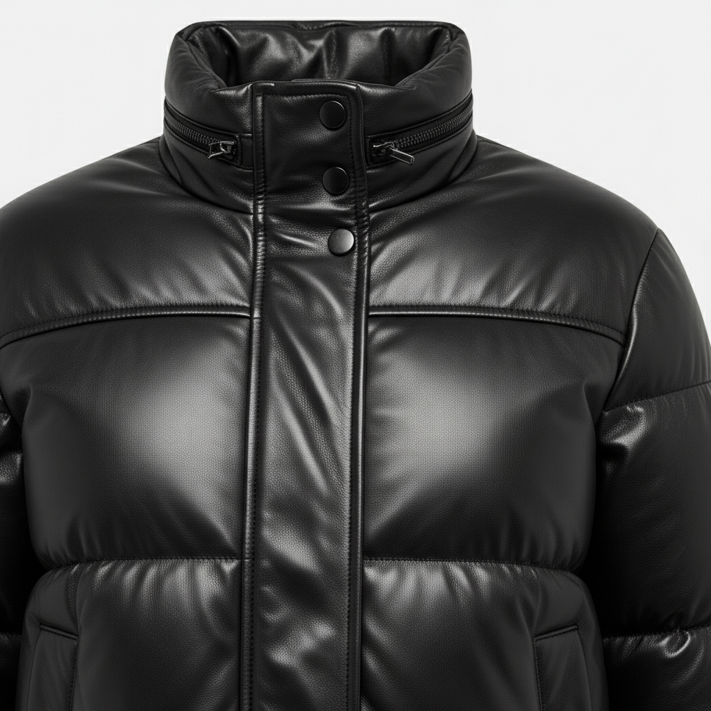 Stylemere Damen Leder Pufferjacke - Winterjacke aus Echtleder, Schwarz Schließen